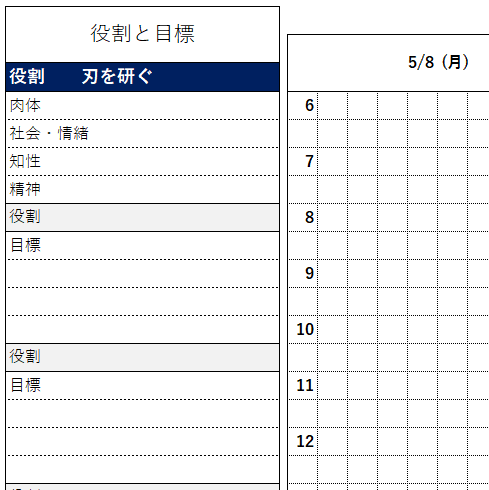 週間スケジュール表の左側の図（一部）